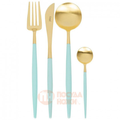 Набор столовых приборов Cutipol Goa Gold Matte Turquoise на 6 персон 24 пр. \ GO.006.TGB