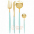 Набор столовых приборов Cutipol Goa Gold Matte Turquoise на 6 персон 24 пр. \ GO.006.TGB