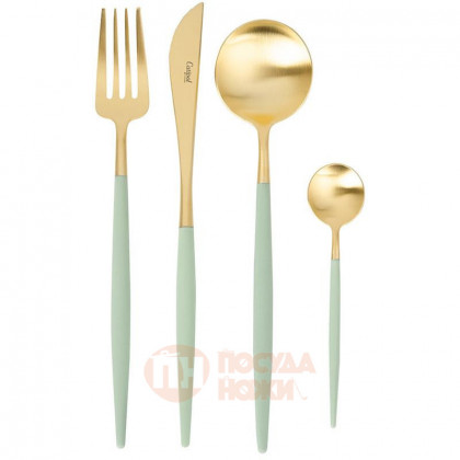 Набор столовых приборов Cutipol Goa Gold Matte Сeladon на 6 персон 24 пр. \ GO.006.CEGB