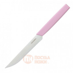 Нож для стейка OKROSHKA САЛАТ, лезвие 12 см, с серрейторной заточкой, розовая ручка  \ OK225P-PN-STS